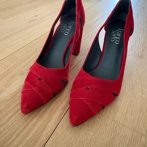 Franco Sarto Bold Red Suede Block Heels - Size 7